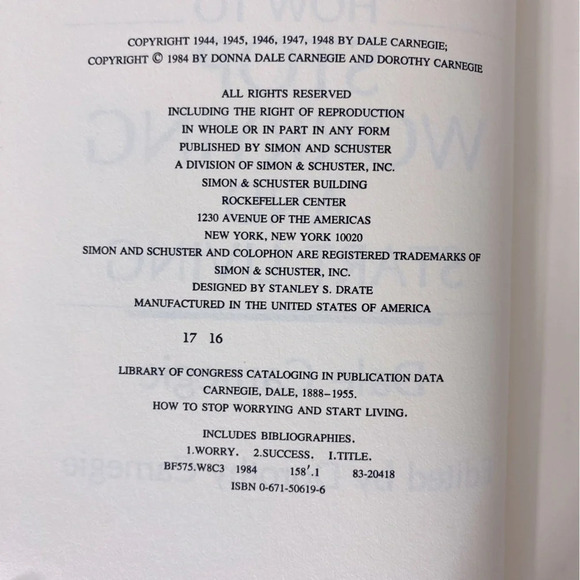Vintage Dale Carnegie How To Stop Worrying And Start Living Hard Cover Book - Picture 11 of 13